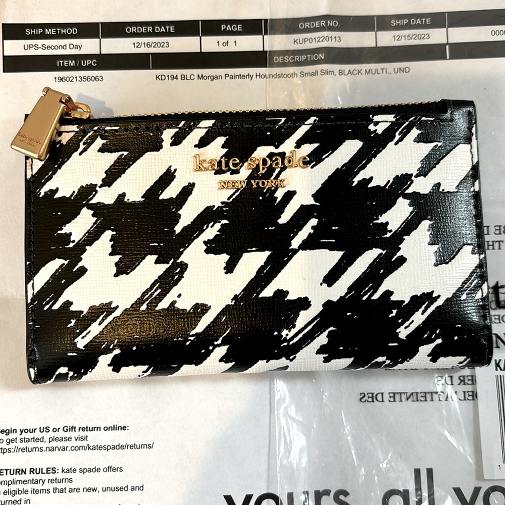 Kate Spade Morgan Painterly Houndstooth Small Slim Wallet